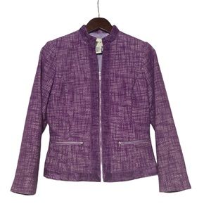 Doncaster Blazer Womens Linen Blend Business Collarless Purple Jacket